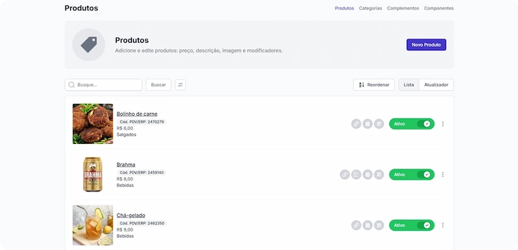 Tela de Produtos - Vina Delivery